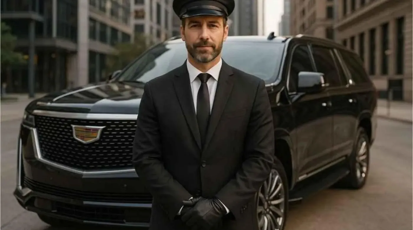 Well-dressed chauffeur offering premium car service for airport and corporate travel in Toronto